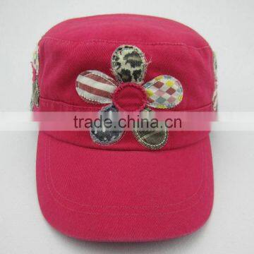 Ladies Applique Floral Military Cap photo-2