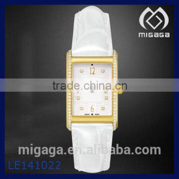 White pu leather strap 24 kt gold plating alloy case quartz watch for women