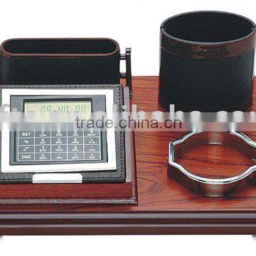 wooden desktop set,notepad,name card holder,calculator,pen cup