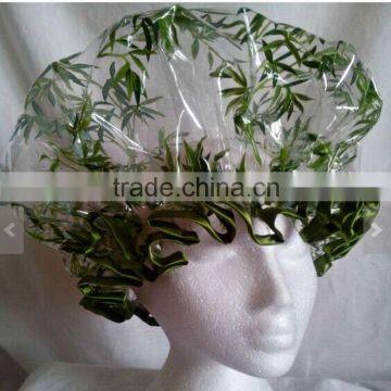 single layer PVC free shower cap transparent print bath cap for lady