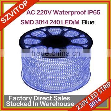 SV SMD 3014 240LED/M BLUE AC 220V Waterproof IP67 LED Strip for Outdoor Garden Swimming Pool Fish Tank Lighting New