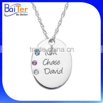 Custom 925 Sterling Silver Engraved Name Birthstone Disc Pendant Necklace Pendant With Birthstone photo-3