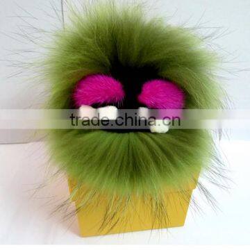 Little Monster Bag Charm Keychain Real Fur Pom Poms Bag Keyrings Luxury Car Jewelry embellishment Pendant of Fox furs