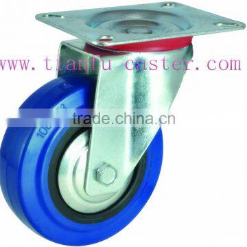 Industrial elastic blue rubber caster wheel, medium duty caster for trolley