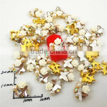 DIY white rose butterfly and pearl 3d nail art design nail charms jewelry