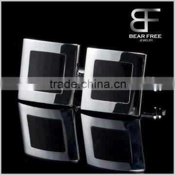 Textured Black Enamel Silver Enamel Cufflinks for Gentlemen