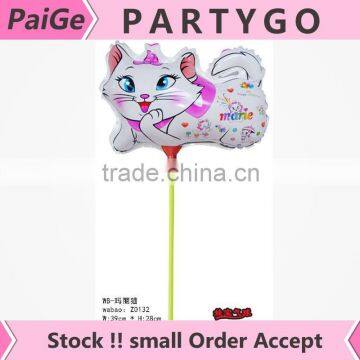 New 14.5inch mary cat balloon with pole small aluminum foil balloon for birthday party helium balloon