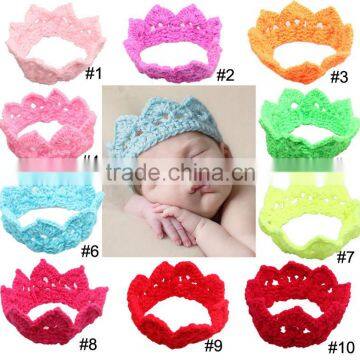 Wholesale cute handmade crochet baby headband crochet colorful crown hair band