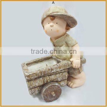 handmade polyresin baby boy figures with carts decorative