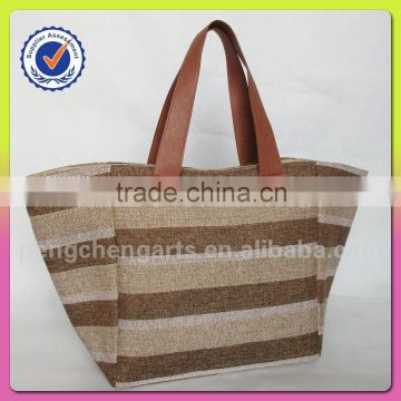 Fashion beautiful tote bag polyester stripe ladies handbag manufacturers