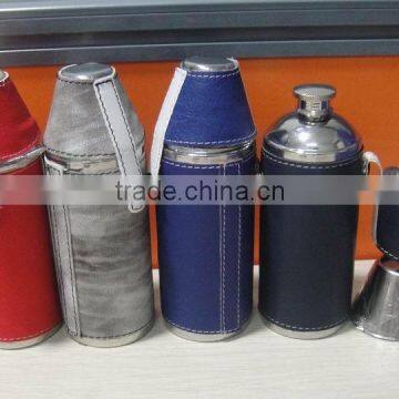Cylindrical Shape and Suture and Leather Wrapped Bottle and 2 Glasses photo-6