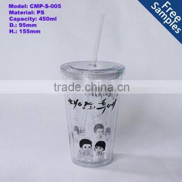 450ml Clear Plastic Water Cups Bottle With Straws