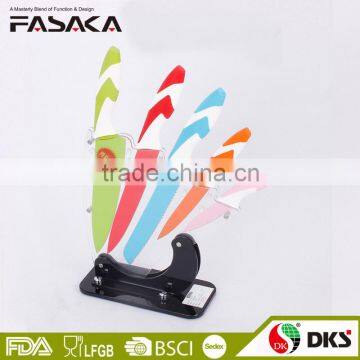 Non-Stick 6pcs Coating Stainless steel knife with Aryklic Block colored kitchen knife KP1302