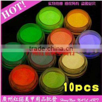 10 Neon Colors Fluorescent Powder Set for Nail Art Decoration HN1398