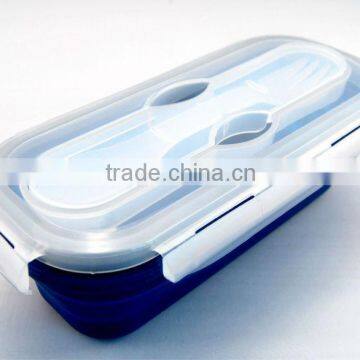 non-stick silicone food storage container/collapsible silicone container with spoon