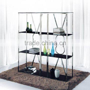 modern shelf glass showcase wit stinless steel frame office shelf PT-L004