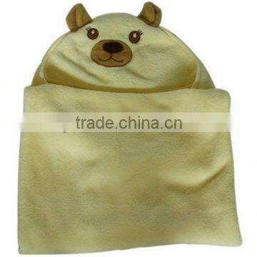 Soft touch warm with hood baby blanket with applique for wholesale