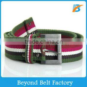 Boys' Green&White&Red Striped Heavy Web Canvas Belt