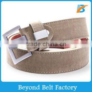 Beyond Men's 38mm Casual Topstitched Nubuck Leather Belt With Heavy Pin Buckle