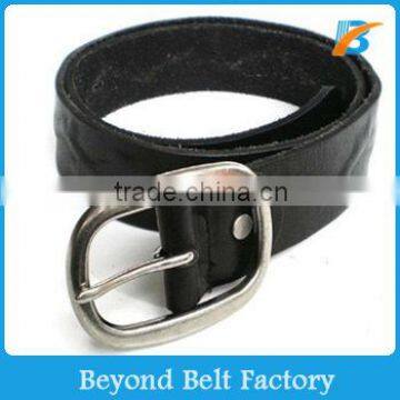 Beyond 3.5cm Wide Fashion Crinkled Soft Black Cowhide Leather Belt with Oval Pin Buckle