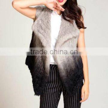 Short Style Winter Gradient Color Knitted Rabbit Fur Vest for Elegant Women