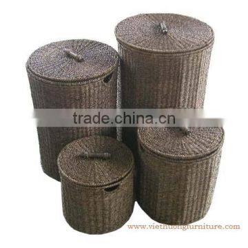 Water Hyacinth Laundry - Round Basket - Natural Wicker Box - Appliance Furniture - Home Aplican
