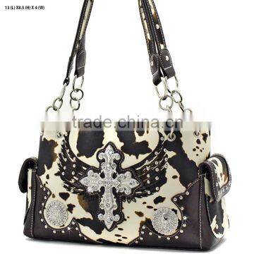 WHOLESALE WESTERN COW PRINT CROSS CONCEALED WEAPON BLING CROSS PURSES HANDBAGS