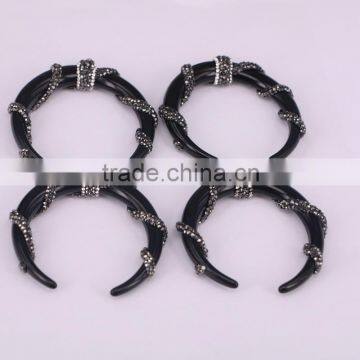 White / Black Resin Gem Pendant, Pave Crystal Twine Around Resin Horn Druzy Pendant photo-4