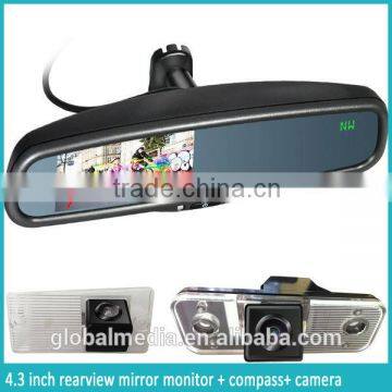 Hot Selling 4.3 inch Car Rearview Mirror Monitor with auto dimming/ compass /temperature/ parking sensor