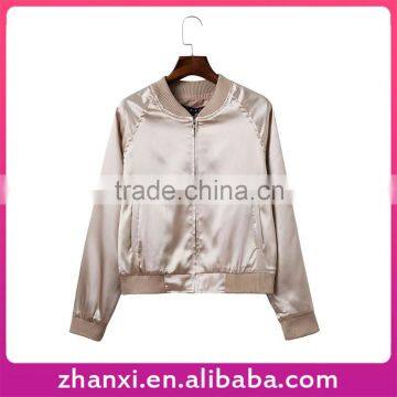 Wholesale fashion girls baseball jersey plain satin sport bomber jacket model for women