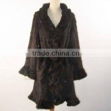 Luxury design knitted mink fur coat / mink fur long black coat