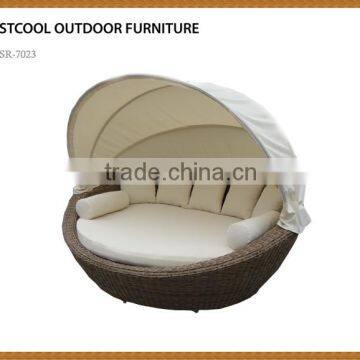 Outdoor Sun Lounger Canopy Wicker Rattan Day Bed Patio Set