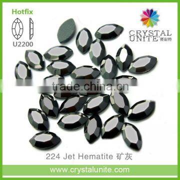 Flat Back Navette Crystal Glass stone in Jet Hematite U2200