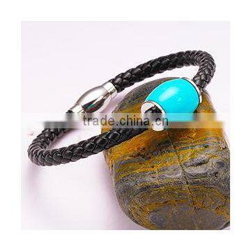 China wholesale black braided leather bracelets for men with charms