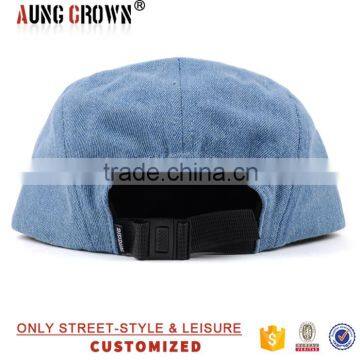 Denim 5 Panel Hats Leather Patch photo-4