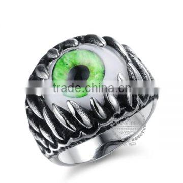 5MM Stainless steel vintage antiqued silver green evil eye ring fashion ring steam punk jewelry 6240028
