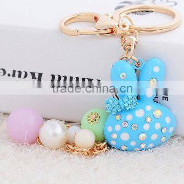 Rabbit Diamond Crystal Rhinestone Alloy Metal Keychain Animal Lover Cool Keyring Pendant Purse Handbag Bag Hanging