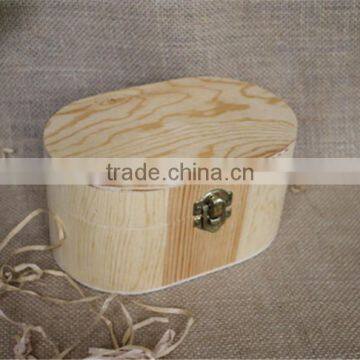 FSC high quality natural oval hinged pine wooden jewelry gift box