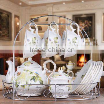 Grace Porcelain Tea Set Promotion Porcelain 13pcs Tea Pot Set With Stand photo-2