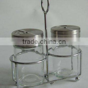 cylinder glass spice container set with frame