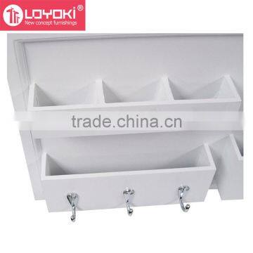 Entryway Multi Function Wood Organization Board With Pockets and Key Hooks Floating Wall Shelf With Mail Holder photo-4