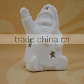 santa claus shape ceramic christmas figurine with LED light for porcelain fire