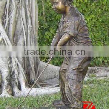 Bronze little boy sculpture playing baseball for landscape