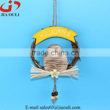 New design with wood egg easter decorations rattan wreath hanger