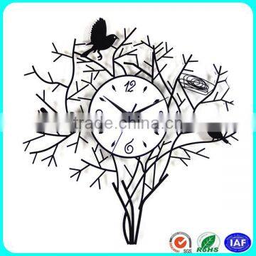 Modern Round White Practical Perspex Acrylic Black Birds Tree Wall Clock