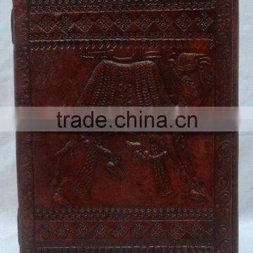 Handmade Vintage Strip Closer Camel Embossed Leather Diary