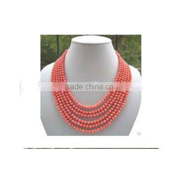 wholesale 6 rows 17-22 inch 6mm pink round coral beads necklace jewelry set