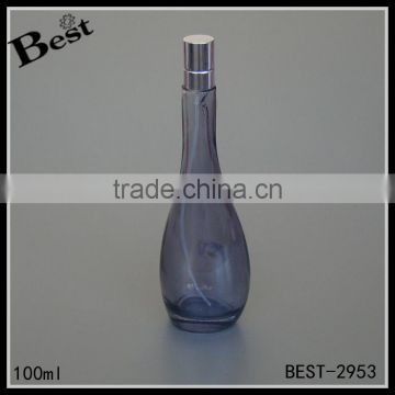 100ml alibaba china new products gray long neck silver metal pump spray glass perfume bottle cosmetic packaging factory