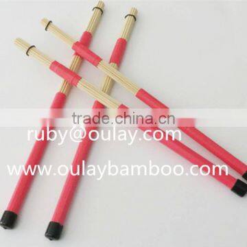 3mm bamboo brushsticks /drum sticks with colordul rubber tubes and black rubber taps