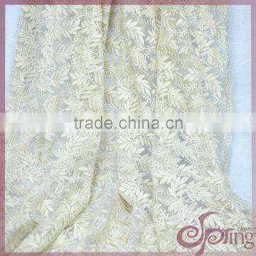 Hot sale typical metallic leaves embroidery design indian lace fabric for dress